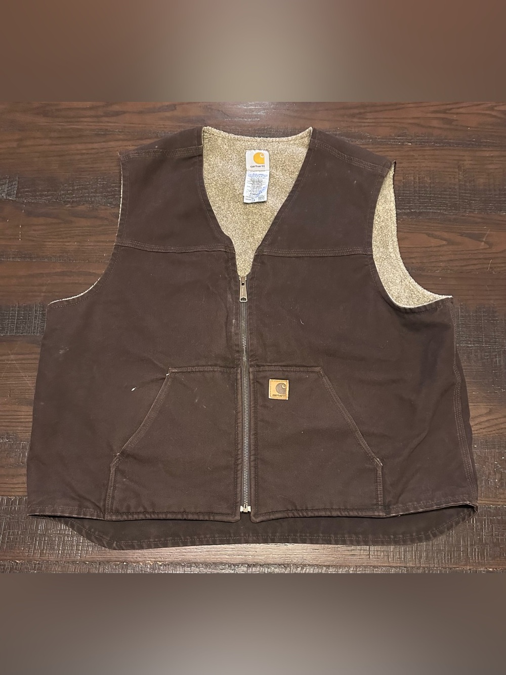 Carhartt Brown Canvas Sherpa Lined Outdoor Work Vest Size XXL 2XL V26 DKB